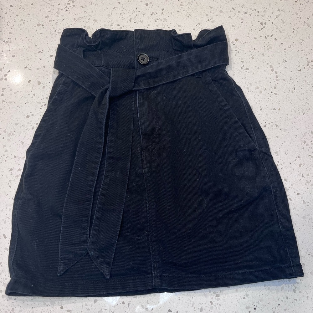 Black Denim High Waisted Mini Pencil Skirt